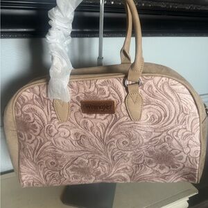 Wrangler tan Floral Embossed Dome suede duffle